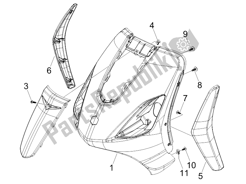 Toutes les pièces pour le Bouclier Avant du Piaggio FLY 50 2T 25 KMH B NL 2005