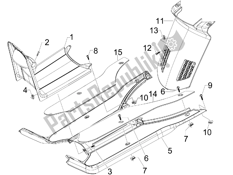 All parts for the Central Cover - Footrests of the Piaggio NRG Power Pure JET 50 2010