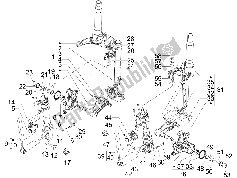 Toutes les pièces pour le Composants De La Fourche (mingxing) du Piaggio MP3 500 USA 2007