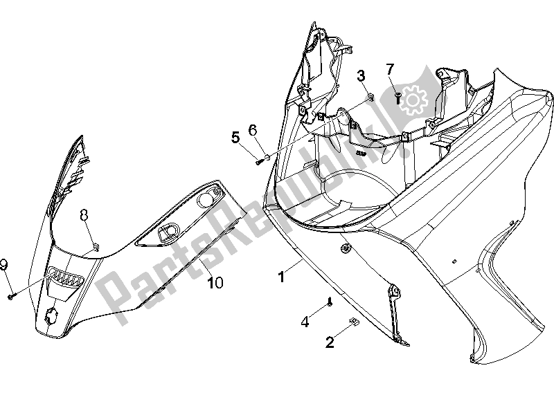 Toutes les pièces pour le Bouclier Avant du Piaggio X8 125 Premium Euro 2 2006