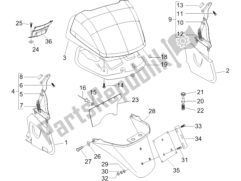 All parts for the Rear Cover - Splash Guard of the Piaggio X8 125 Street Euro 2 2006