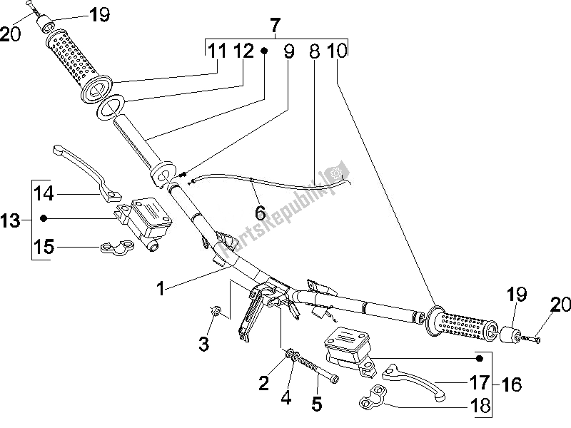 Toutes les pièces pour le Guidon - Master Cil. Du Piaggio X8 125 Premium Euro 3 2007