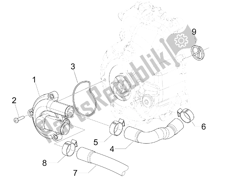 All parts for the Cooler Pump of the Piaggio Beverly 300 IE Tourer E3 2009