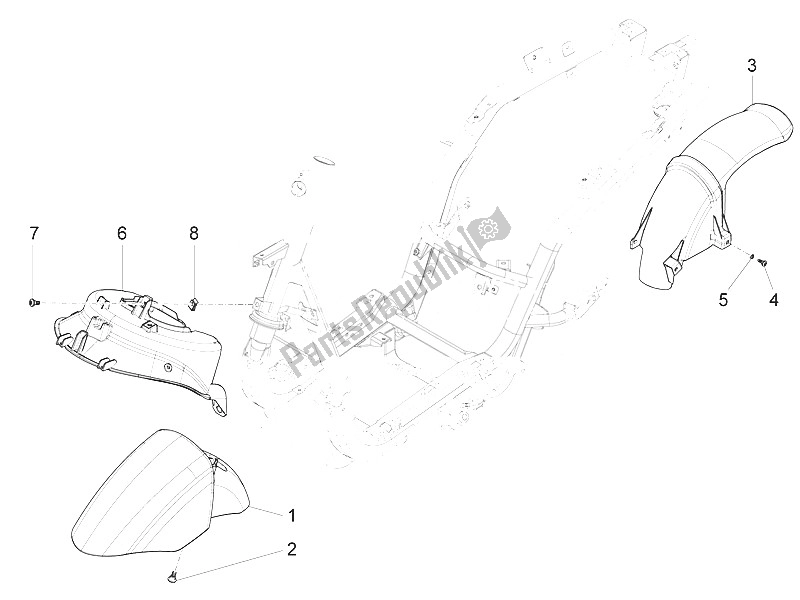 Tutte le parti per il Passaruota - Parafango del Piaggio FLY 50 4T 2V 25 30 KMH 2016