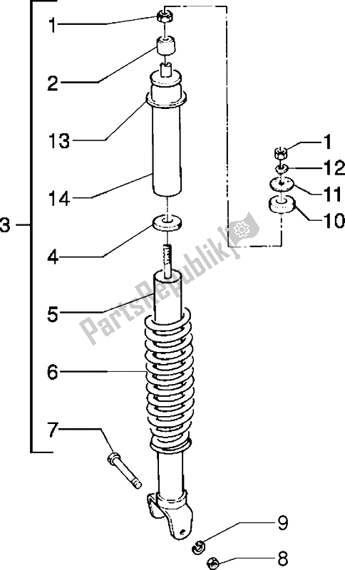 Tutte le parti per il Ammortizzatore Posteriore del Piaggio ZIP Freno A Disco 50 1995