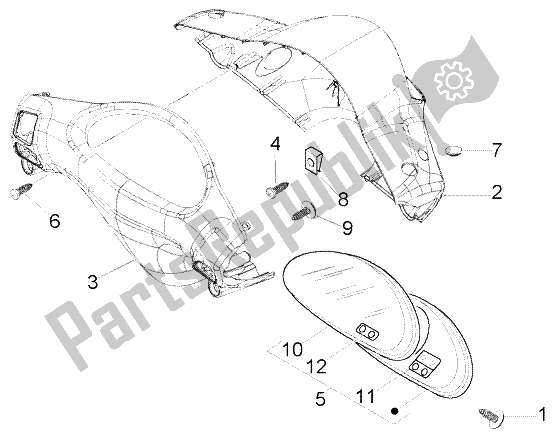 Toutes les pièces pour le Compteurs De Vitesse Kms.-couvre Guidon du Piaggio FLY 50 4T 2004