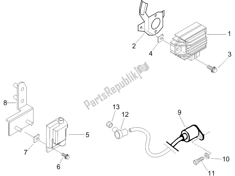 All parts for the Voltage Regulators - Electronic Control Units (ecu) - H. T. Coil of the Piaggio Liberty 125 4T Sport UK 2006