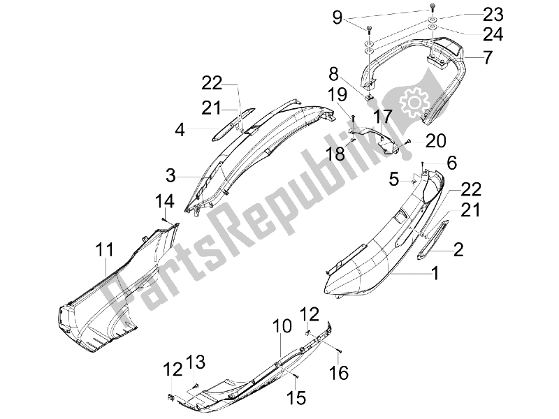 Tutte le parti per il Coperchio Laterale - Spoiler del Piaggio X7 250 IE Euro 3 2008