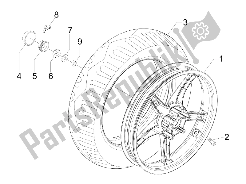 Todas las partes para Rueda Trasera de Piaggio FLY 125 4T E3 2009