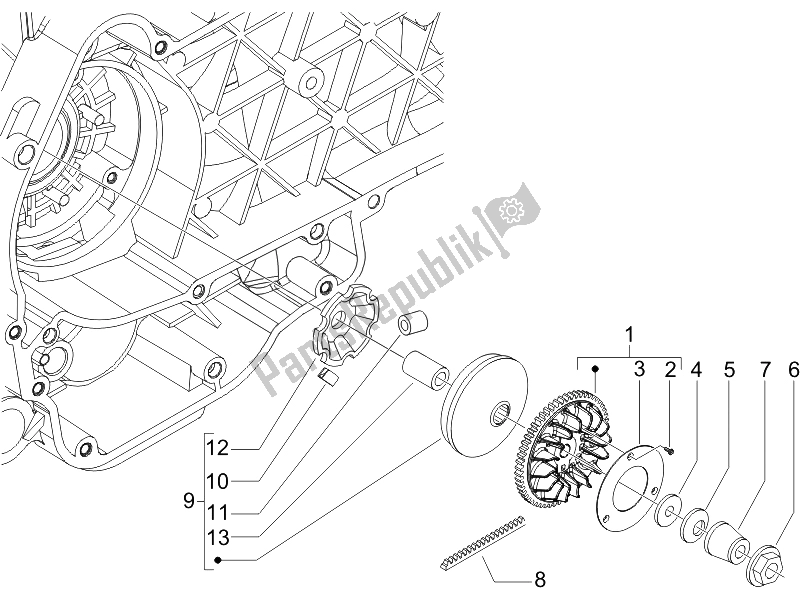 Tutte le parti per il Puleggia Motrice del Piaggio X9 125 Evolution Euro 3 2007