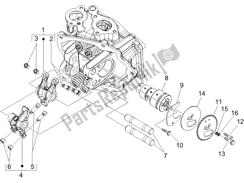 All parts for the Rocking Levers Support Unit of the Piaggio Beverly 125 Sport E3 2007