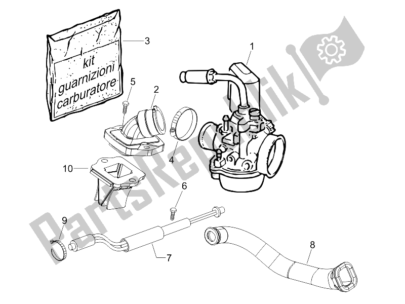 All parts for the Carburettor, Assembly - Union Pipe of the Piaggio FLY 50 2T 25 KMH B NL 2005