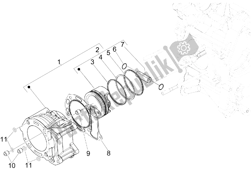 All parts for the Cylinder-piston-wrist Pin Unit of the Piaggio BV 250 Tourer USA 2008