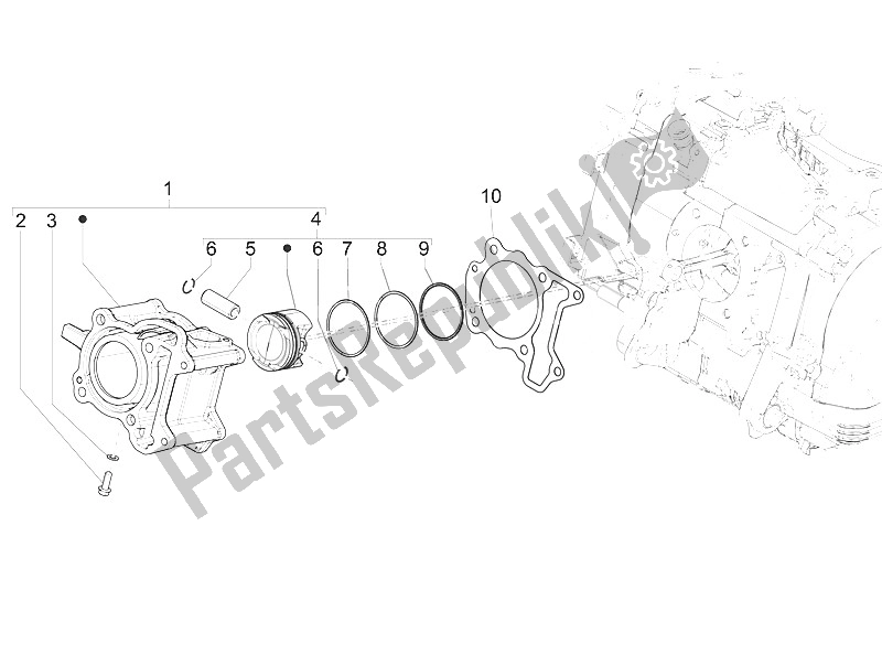 Wszystkie części do Zespó? Cylindra-t? Oka-przegubu Przegubu Piaggio Medley 150 4T IE ABS EU 2016