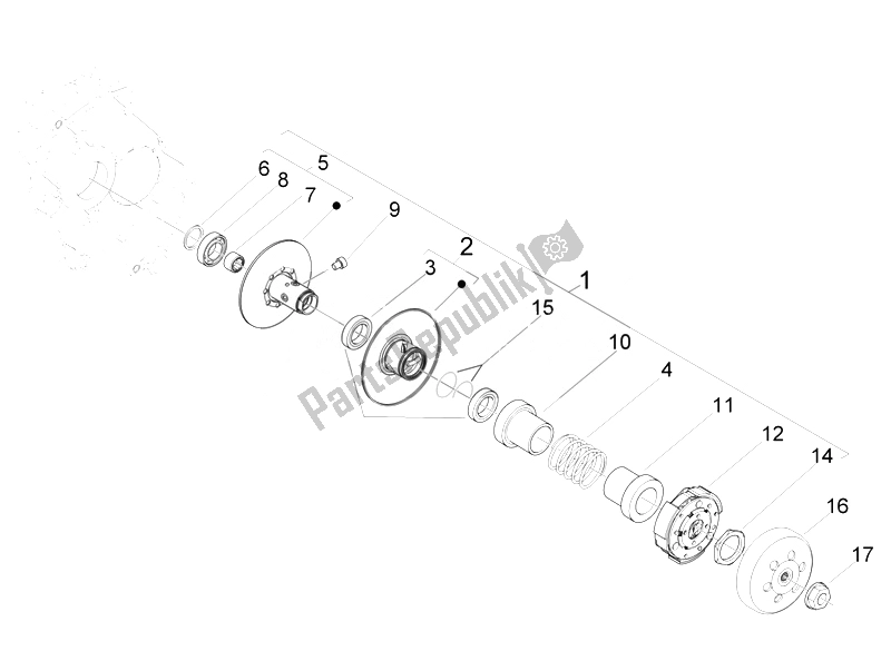 All parts for the Driven Pulley of the Piaggio Liberty 50 4T Delivery 2010