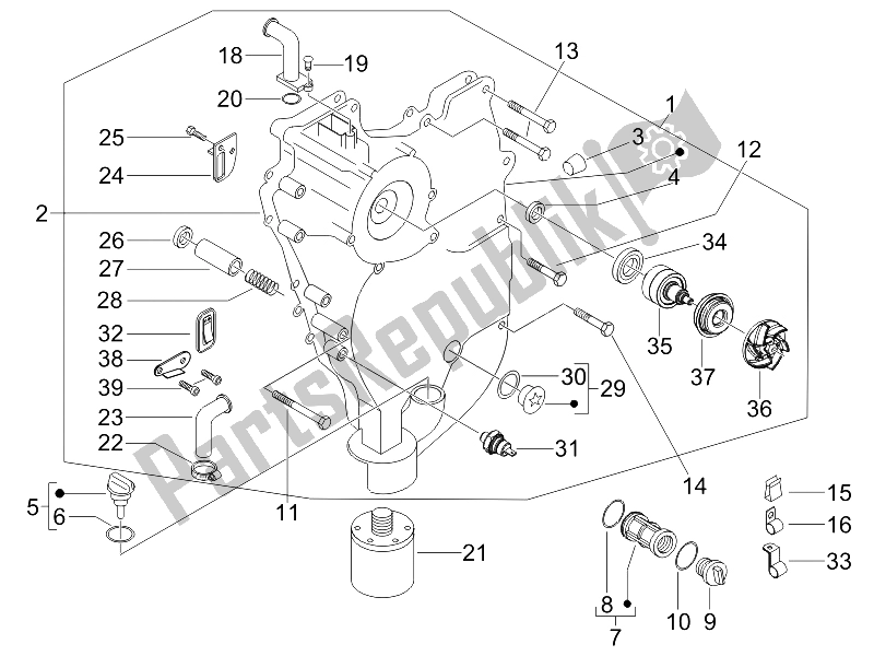 Alle onderdelen voor de Vliegwiel Magneto Deksel - Oliefilter van de Piaggio X8 400 IE Euro 3 UK 2006