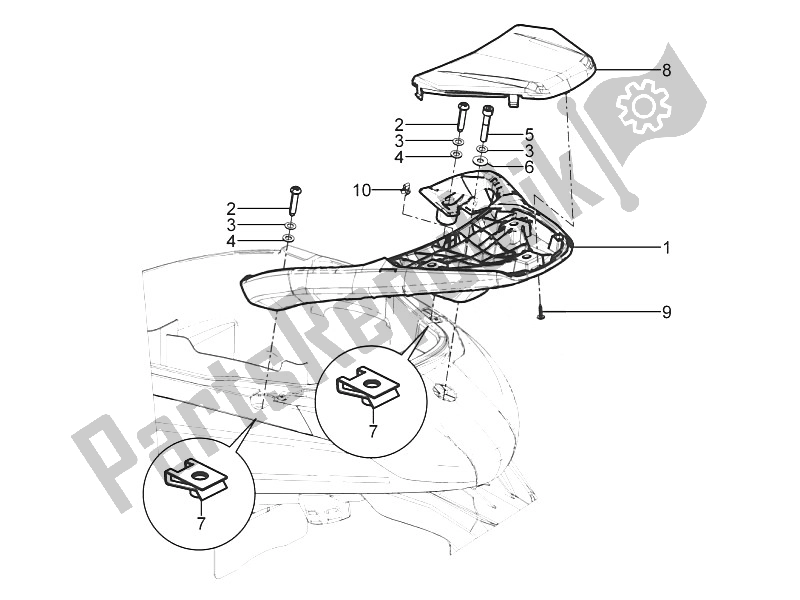 All parts for the Rear Luggage Rack of the Piaggio Beverly 300 IE ABS E4 EU 2016