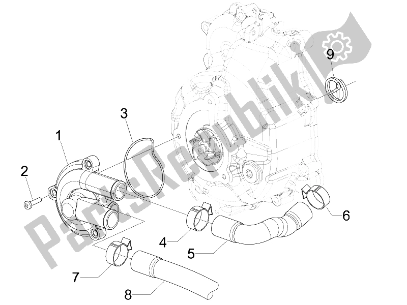 All parts for the Cooler Pump of the Piaggio BV 250 Tourer USA 2008