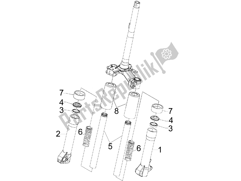 Toutes les pièces pour le Composants De La Fourche (escortes) du Piaggio Liberty 50 4T PTT D 2007