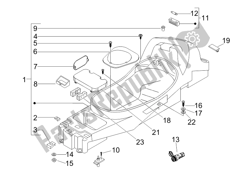 Toutes les pièces pour le Logement De Casque - Sous La Selle du Piaggio X8 125 Premium Euro 3 2007