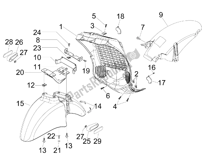 Toutes les pièces pour le Logement De Roue - Garde-boue du Piaggio BV 500 Tourer USA 2008