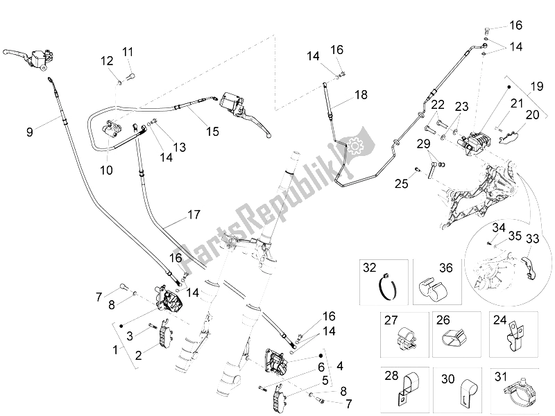 All parts for the Brakes Pipes - Calipers of the Piaggio X 10 125 4T 4V I E E3 2012
