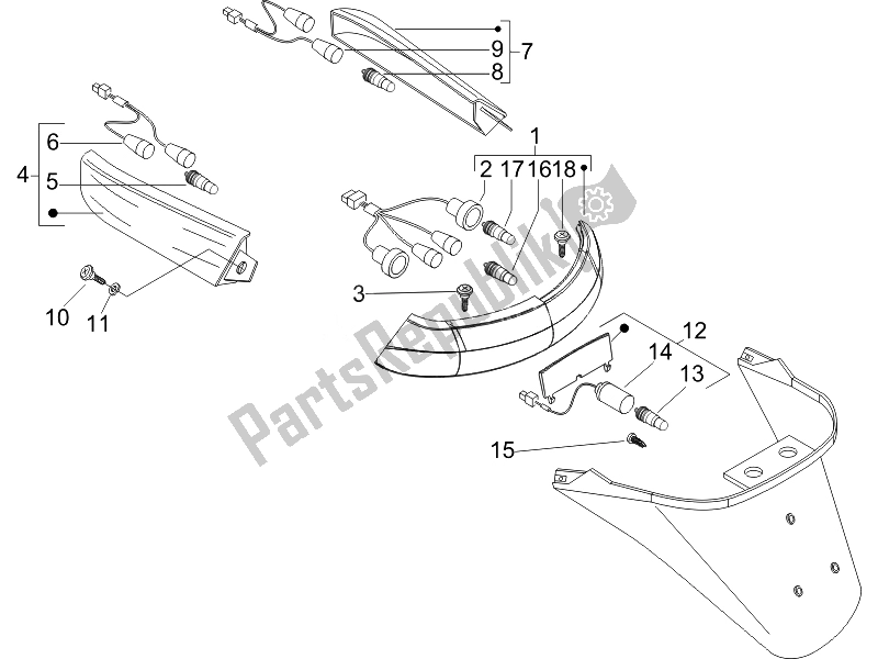 Toutes les pièces pour le Phares Arrière - Clignotants du Piaggio X8 125 Premium Euro 3 2007