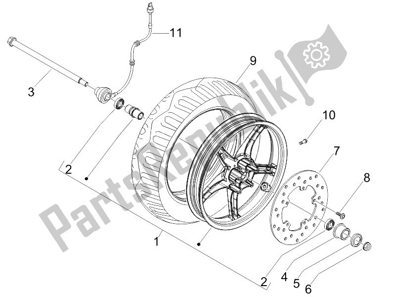All parts for the Front Wheel of the Piaggio FLY 150 4T E3 2008
