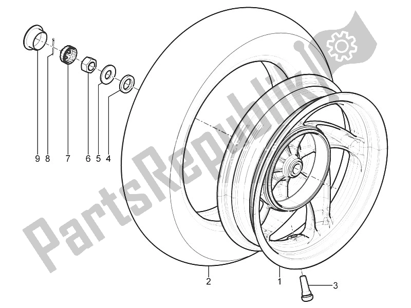 Toutes les pièces pour le Roue Arrière du Piaggio Typhoon 125 4T 2V E3 USA 2011