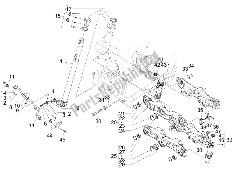 Todas las partes para Horquilla / Tubo De Dirección - Unidad De Rodamiento De Dirección de Piaggio MP3 250 USA 2007