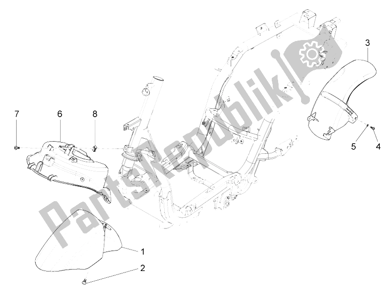 Todas las partes para Carcasa De La Rueda - Guardabarros de Piaggio FLY 125 4T 3V IE Vietnam 2014