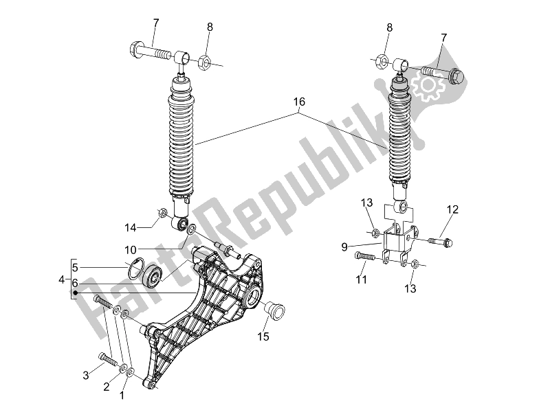 All parts for the Rear Suspension - Shock Absorber/s of the Piaggio Carnaby 200 4T E3 2007