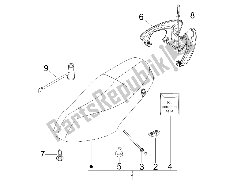 Toutes les pièces pour le Selle / Sièges - Rouleau D'outils du Piaggio FLY 50 2T 25 KMH B NL 2005