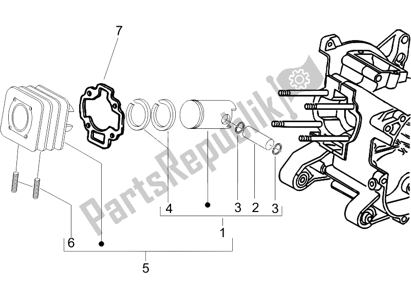 All parts for the Cylinder-piston-wrist Pin Unit of the Piaggio FLY 50 2T 2010