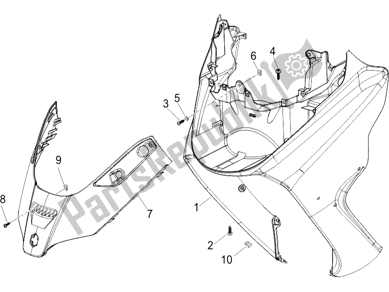 Alle onderdelen voor de Voorste Schild van de Piaggio X8 250 IE UK 2005