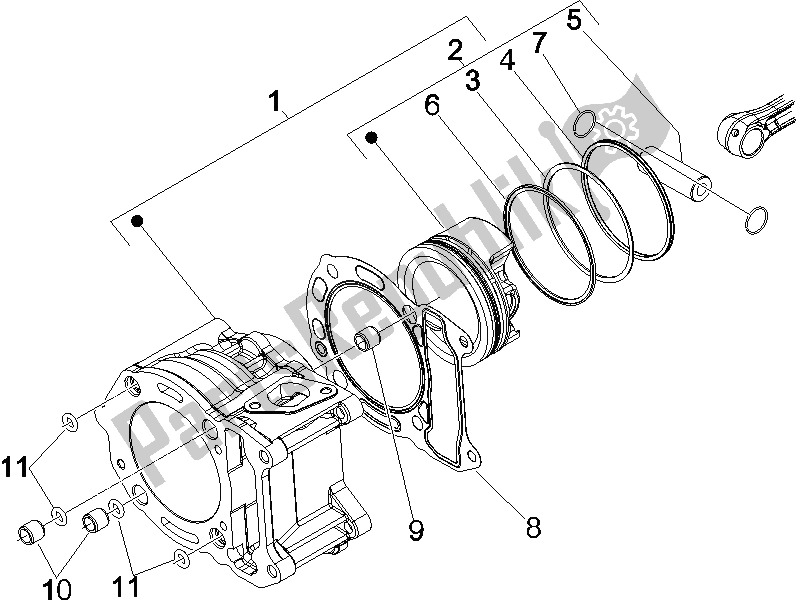 All parts for the Cylinder-piston-wrist Pin Unit of the Piaggio X8 250 IE 2005