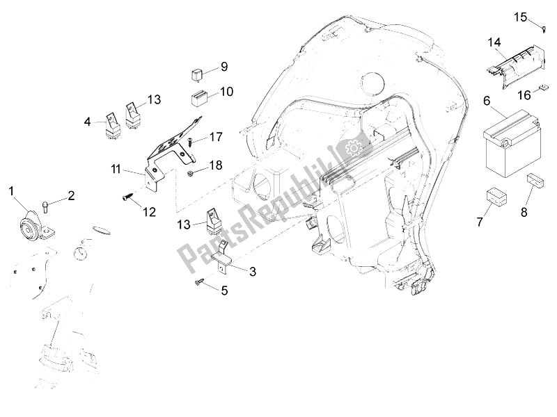 All parts for the Remote Control Switches - Battery - Horn of the Piaggio FLY 125 4T 3V IE E3 LEM 2012