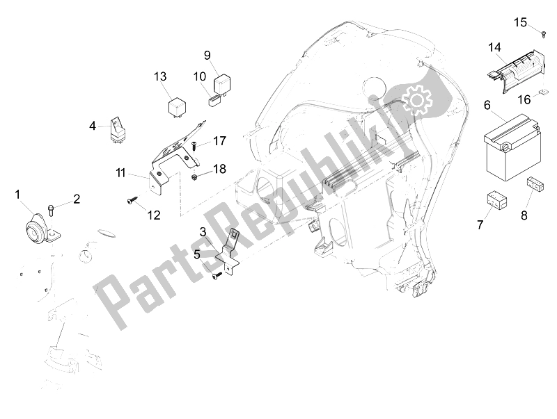 All parts for the Remote Control Switches - Battery - Horn of the Piaggio FLY 150 4T 3V IE USA 2014