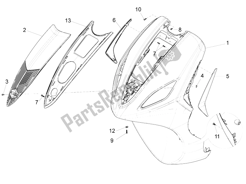 Todas las partes para Escudo Delantero de Piaggio FLY 150 4T 3V IE Australia 2015