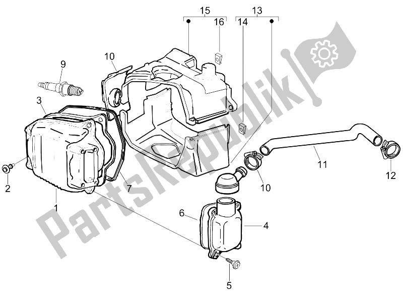 All parts for the Cylinder Head Cover of the Piaggio FLY 150 4T E3 2008