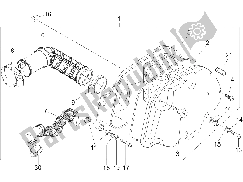 All parts for the Air Filter of the Piaggio X9 125 Evolution Powered 2005