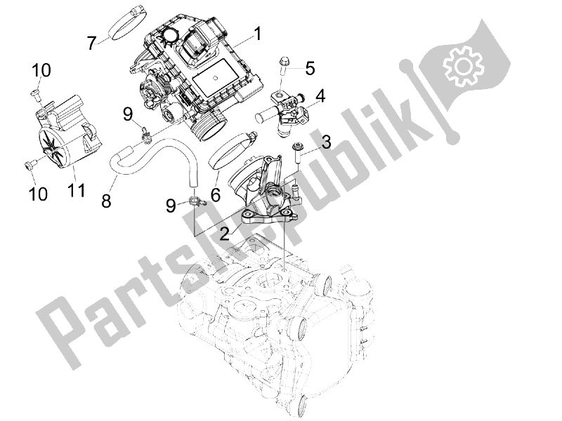 Todas as partes de Corpo Do Acelerador - Injetor - Tubo De União do Piaggio MP3 300 4T 4V IE LT Ibrido 2010