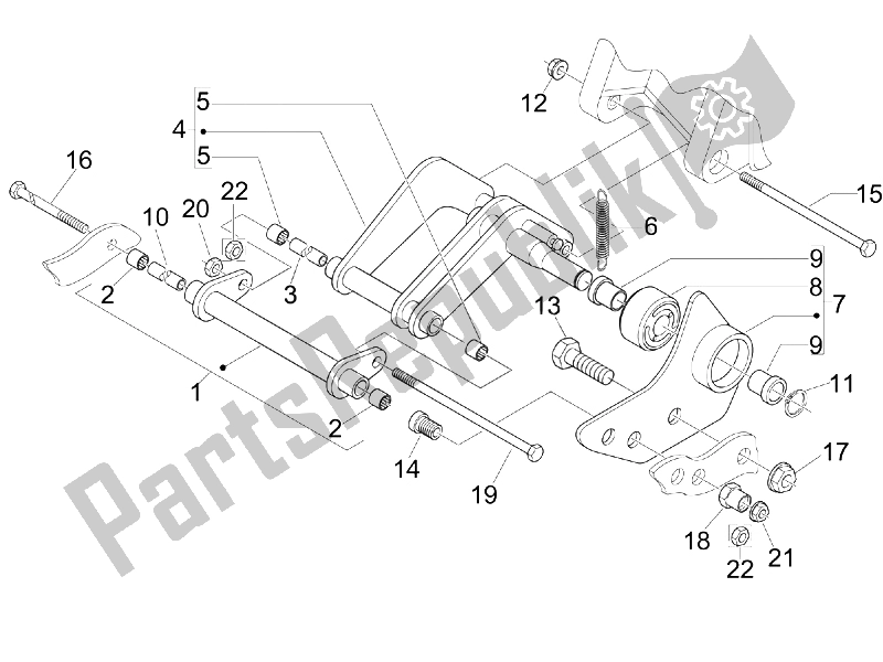 All parts for the Swinging Arm of the Piaggio Beverly 250 2005