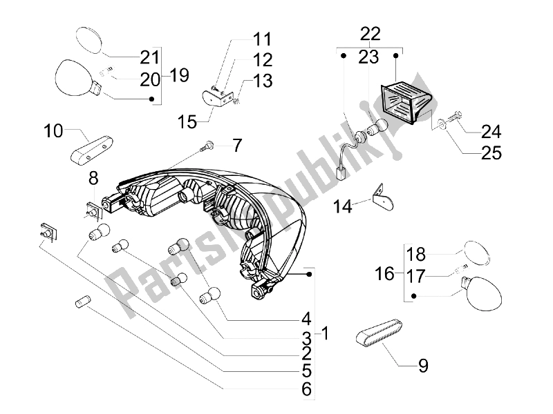 Toutes les pièces pour le Phares Arrière - Clignotants du Piaggio BV 300 IE Tourer USA 2009