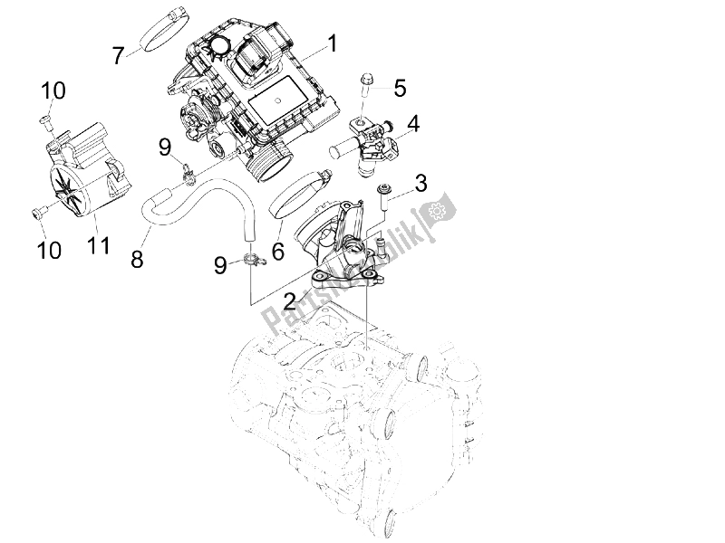 All parts for the Throttle Body - Injector - Union Pipe of the Piaggio MP3 125 IE 2008