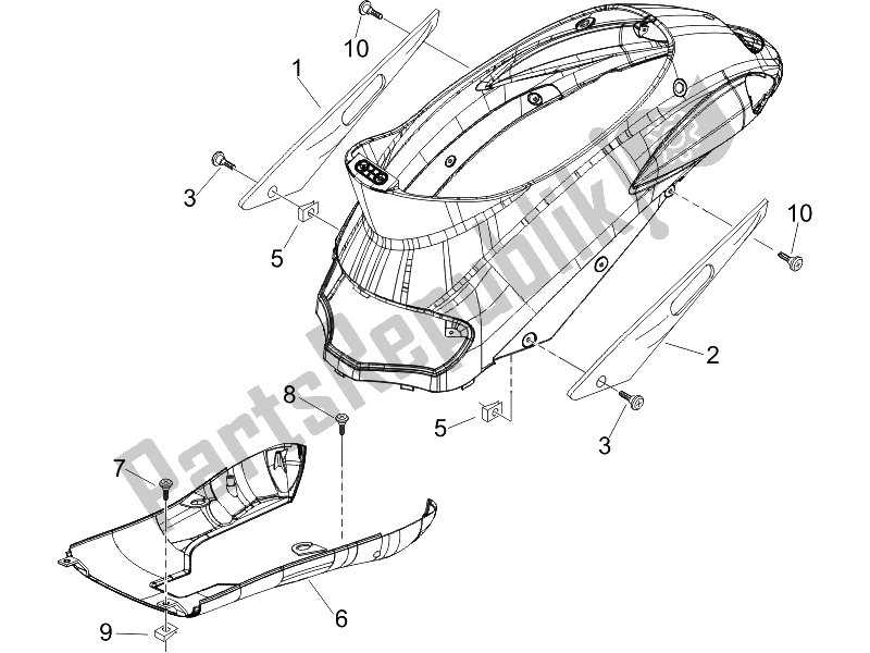 Toutes les pièces pour le Couvercle Latéral - Spoiler du Piaggio Liberty 50 4T PTT D 2014