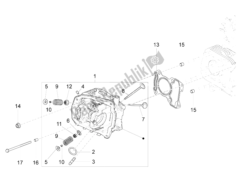 All parts for the Head Unit - Valve of the Piaggio FLY 150 4T 3V IE Australia 2015