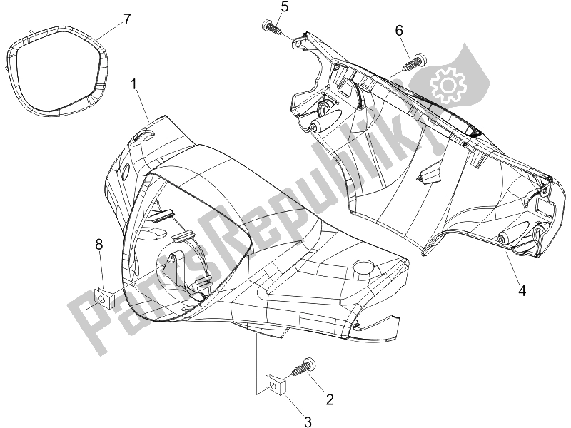 All parts for the Handlebars Coverages of the Piaggio Liberty 125 4T E3 UK 2006