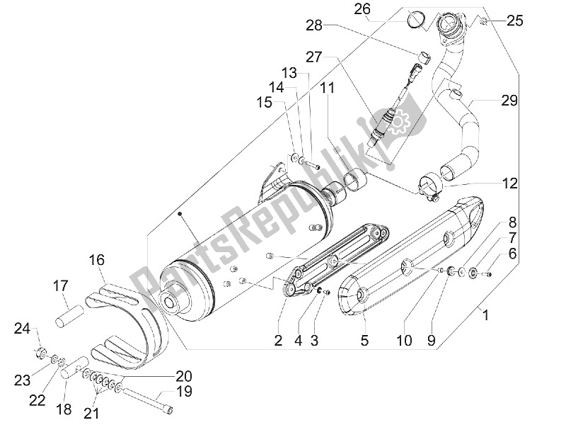 All parts for the Silencer of the Piaggio MP3 400 RL Touring 2011