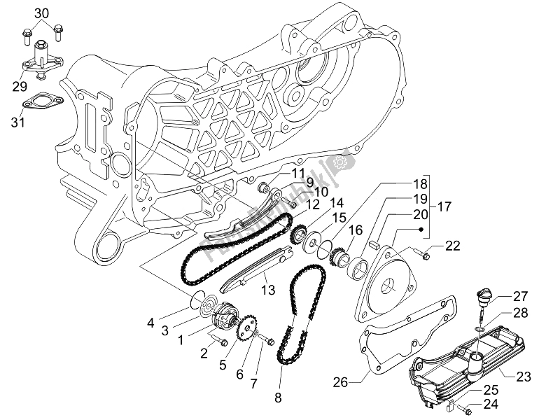 All parts for the Oil Pump of the Piaggio Liberty 50 4T PTT B NL 2007